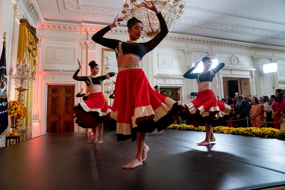 Dancers perform during a Diwali reception, Monday, October 24, 2022, in the East Room of the White House. (Official White…