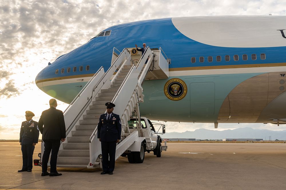 President Joe Biden boards Air Force One at Luke Air Force Base in Maricopa County, Arizona, Tuesday, December 6, 2022, en…