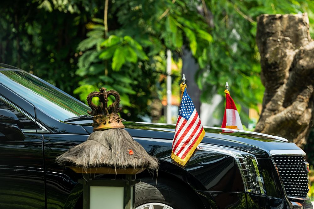 The Presidential limousine waits at the Grand Hyatt in Bali, Indonesia Wednesday, November 16, 2022. (Official White House…