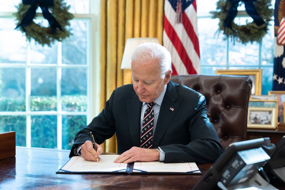President Joe Biden signs “H.R.1437 - Further Continuing Appropriations and Extensions Act, 2023” on Friday, December 16…