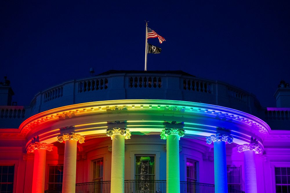 The South Portico of the White House is seen lit up in rainbow colors, Tuesday, December 13, 2022, following the the Respect…