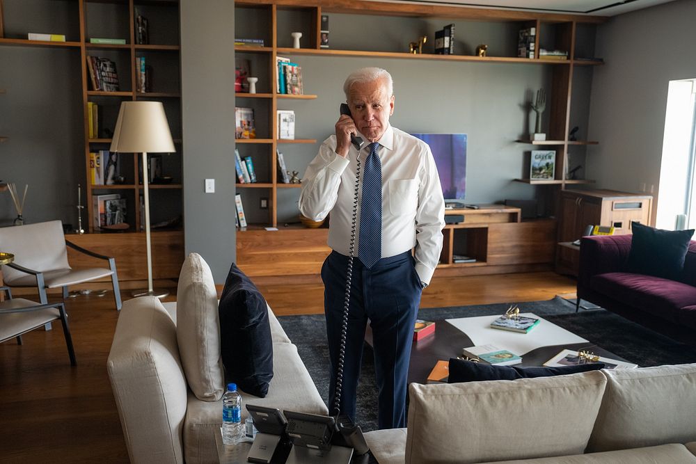 President Joe Biden talks on the phone with Brazilian President Luiz Inácio Lula da Silva, Monday, January 9, 2023, at the…