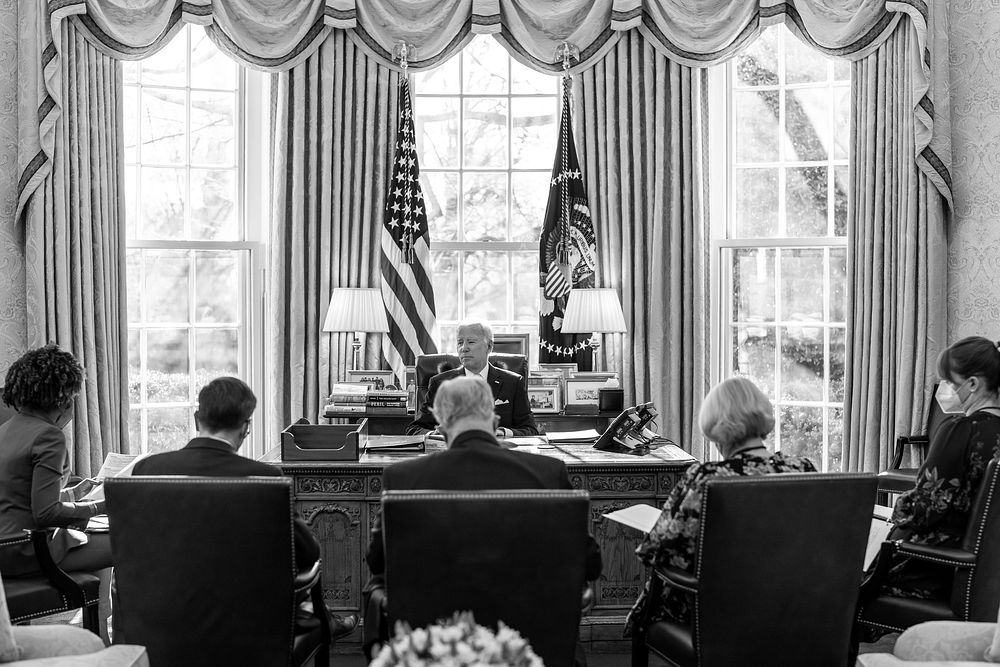 President Joe Biden holds a daily press meeting, Friday, January 20, 2023, in the Oval Office of the White House. (Official…