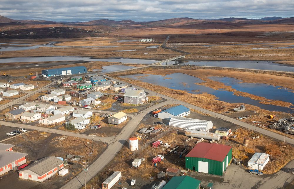 October 6, 2022 - The remote village of Unalakleet, Alaska, sits along the Unalakleet River, on one side, and the coast of…