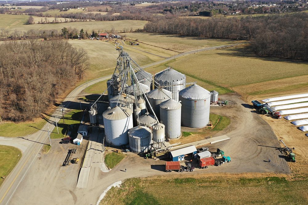 Aerial view of Lippy Brothers Farms on Friday, February 24, 2023 in Hampstead, MD. The farm employs diverse fertilizer usage…