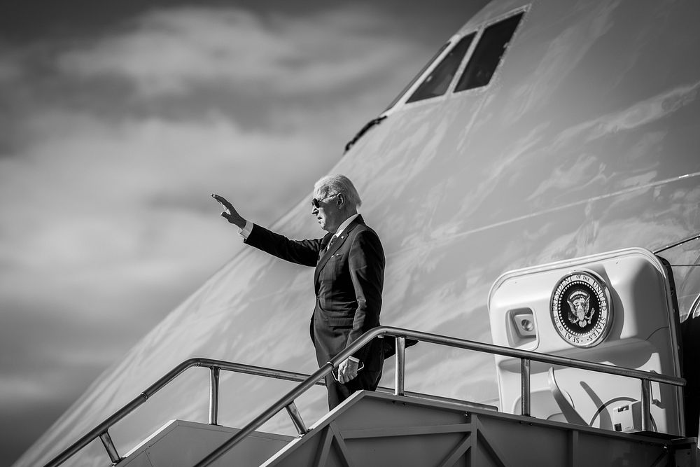 President Joe Biden boards Air Force One at Tampa International Airport in Tampa, Florida, Thursday, February 9, 2023, en…
