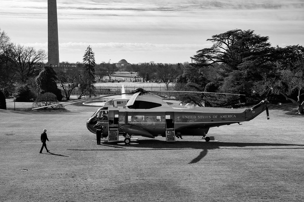 President Joe Biden boards Marine One on the South Lawn of the White House, Wednesday, February 8, 2023, en route to Joint…