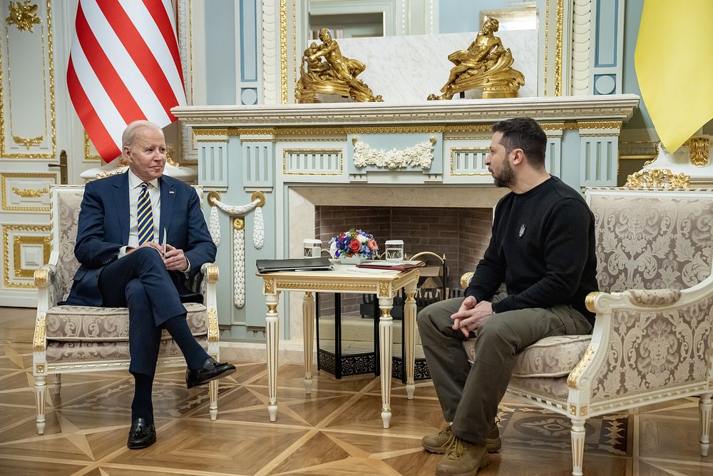 President Joe Biden meets with Ukrainian President Volodymyr Zelenskyy at Mariinsky Palace, Monday, February 20, 2023…