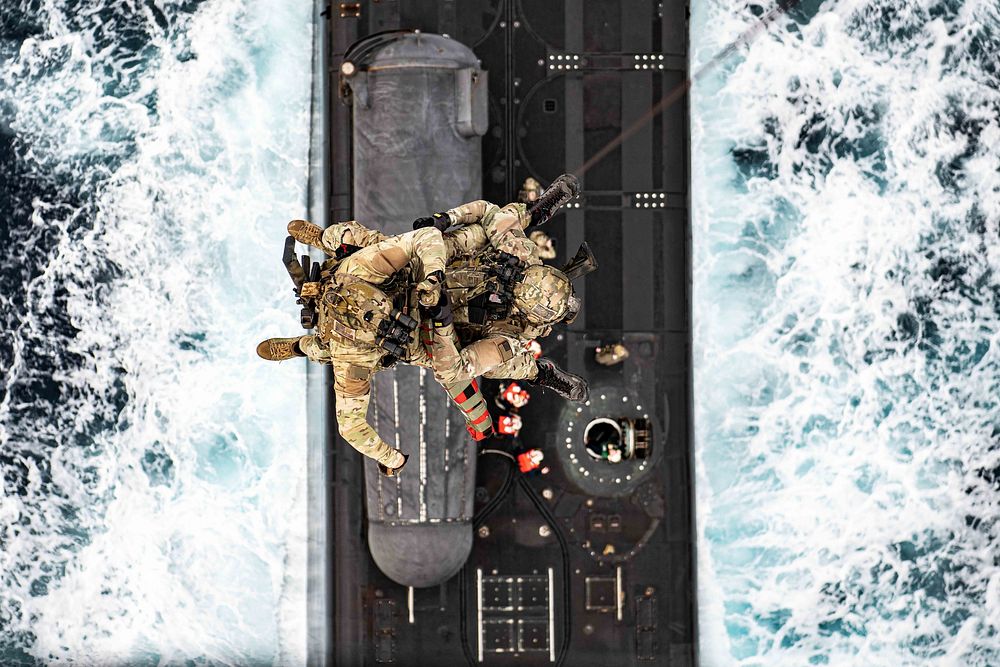 MEDITERRANEAN SEA (Feb. 26, 2023) East-Coast-based U.S. Naval Special Warfare Operators (SEALs) participate in a special…