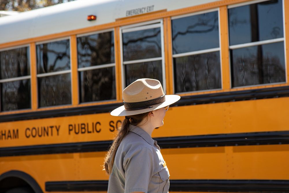 Geology Education Program. Ranger Anna leads school group on a Geology Program.