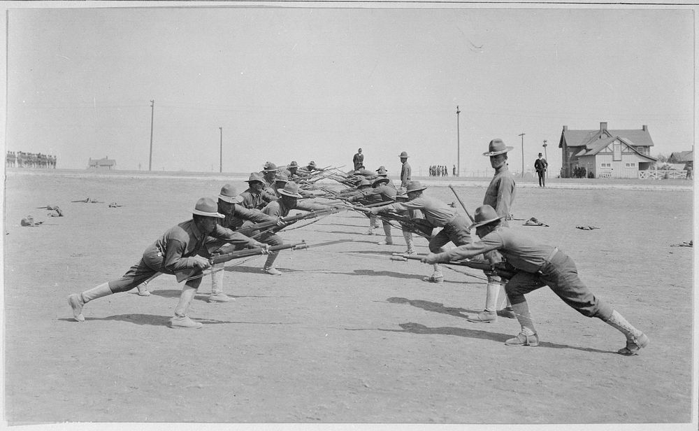 Bayonet practice. Camp Bowie, Fort Worth, Texas., ca. 1918. Original public domain image from Flickr