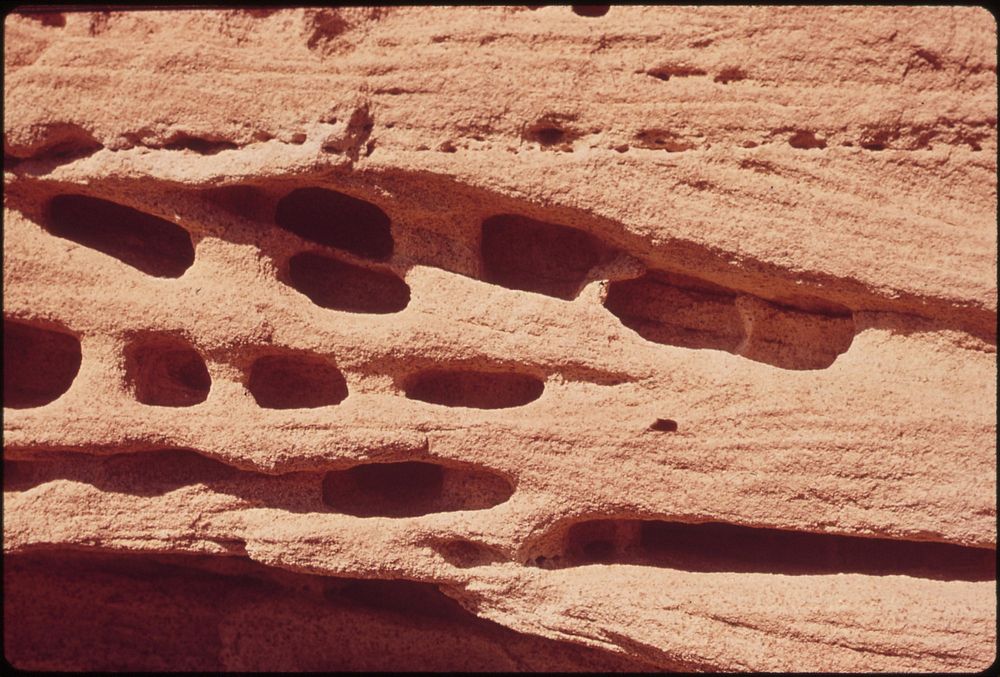 Eroded sandstone, part of Indian ruins dating from 1100 to 1300 A.D., 05/1972. Photographer: Norton, Boyd. Original public…