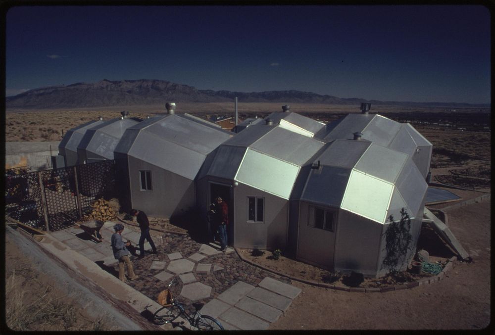 Zome house using solar heating built near Corrales, New Mexico.