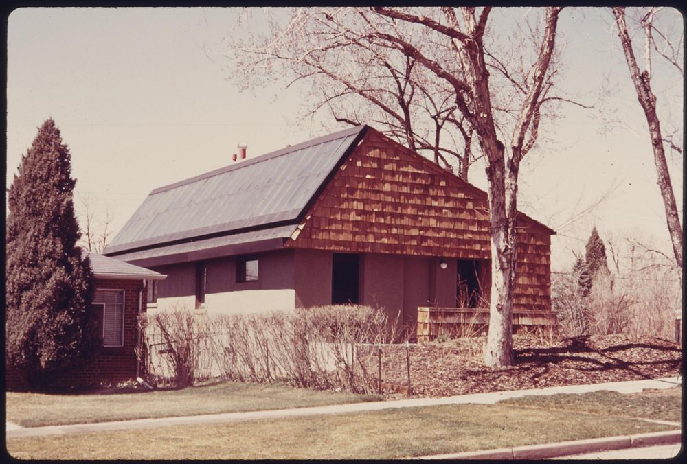 Home of architect Richard Crowther, that is heated with solar energy collected by flat plate collectors.