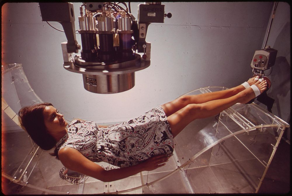 Whole body counter is used to measure natural levels of radiation, June 1972. Photographer: O'Rear, Charles. Original public…