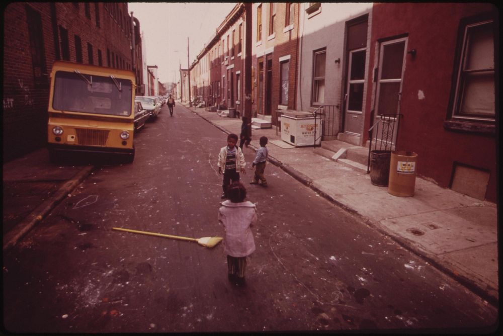 Black Neighborhood In North Philadelphia, August 1973. Photographer: Swanson, Dick. Original public domain image from Flickr