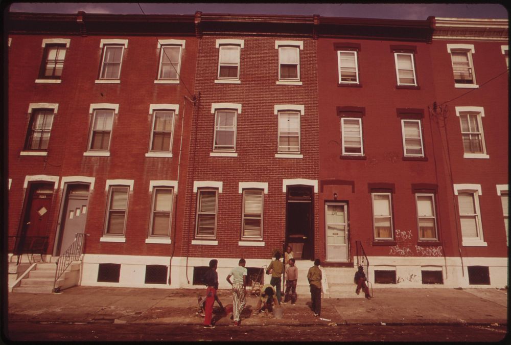 Neighborhood Youths Repaving Sidewalk In Front Of Apartment Buildings In North Philadelphia, August 1973. Photographer:…
