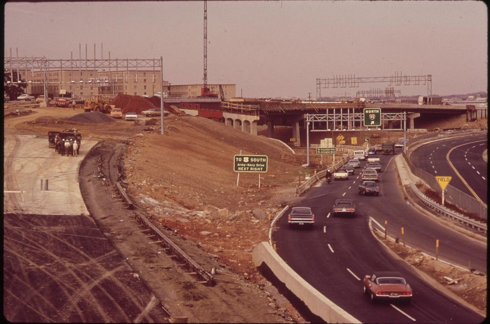 Midafternoon Traffic On Shirley Highway. Additional Lanes Are Under Construction, November 1972. Photographer: Swanson…