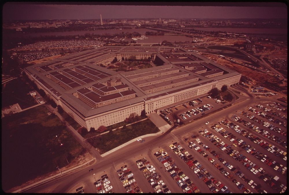 Aerial View Of The Pentagon And One Of Its Parking Fields, April 1973. Photographer: Swanson, Dick. Original public domain…