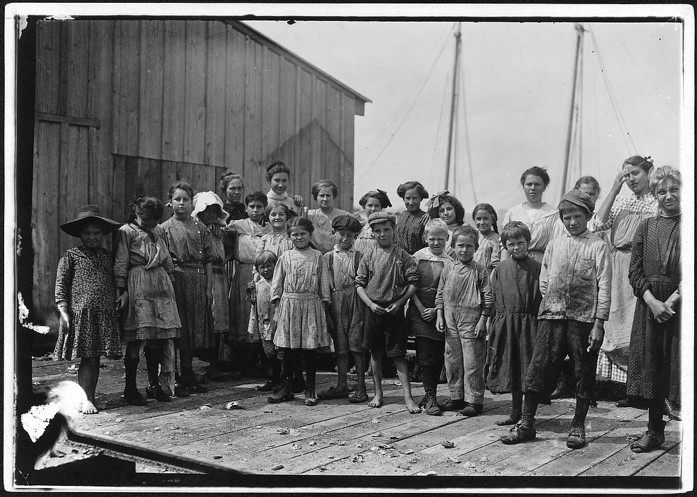 All these pick shrimp at the Peerless Oyster Co., March 1911. Photographer: Hine, Lewis. Original public domain image from…