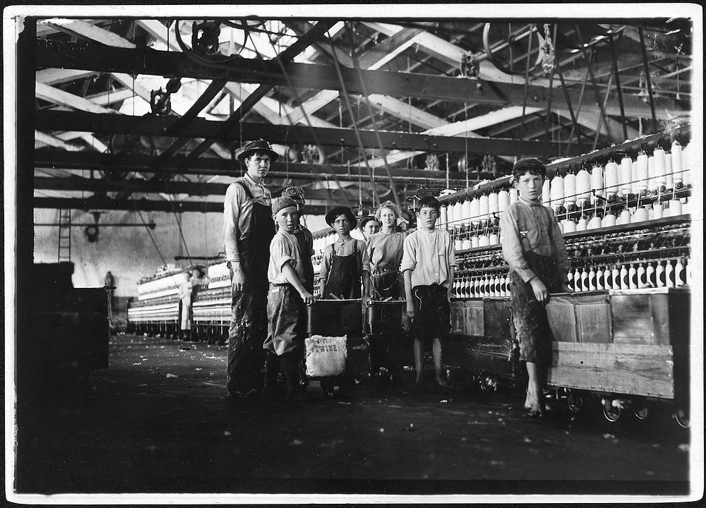 Group of doffers and spinners working in Roanoke Cotton Mills, May 1911. Photographer: Hine, Lewis. Original public domain…