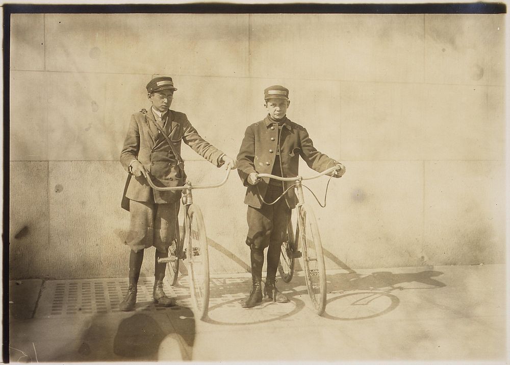 Photograph of Earle Griffith and Eddie Tahoory, working for the Dime Messenger Service in Washington D.C, April 1912.…