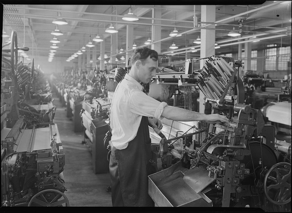 Mt. Holyoke, Massachusetts - Silk. William Skinner and Sons. Automatic loom (Skinner Mill), 1936. Photographer: Hine, Lewis.…