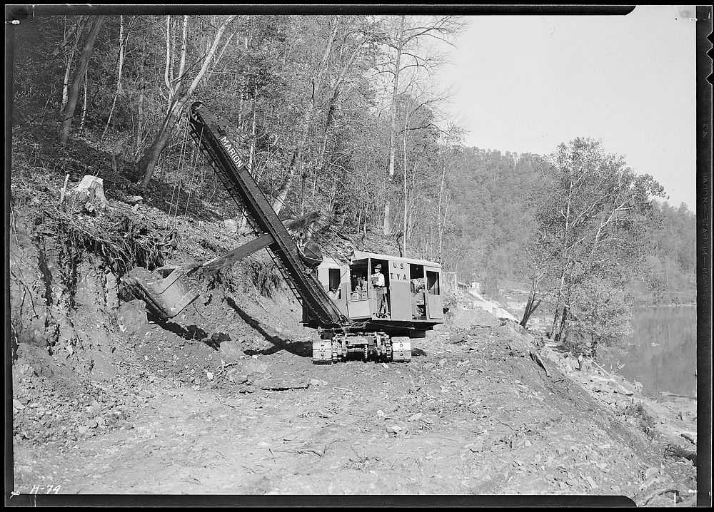 Power shovel making roadway at Norris Dam site, October 1933. Photographer: Hine, Lewis. Original public domain image from…