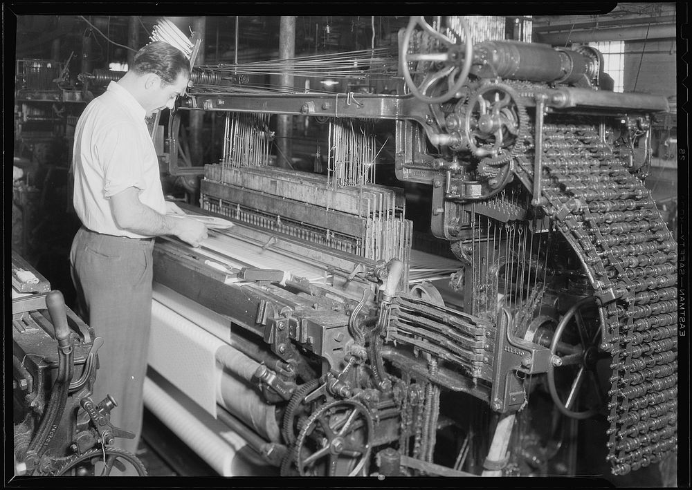 Textiles. Wishnack Silk Company. Fancies being woven, June 1937. Photographer: Hine, Lewis. Original public domain image…