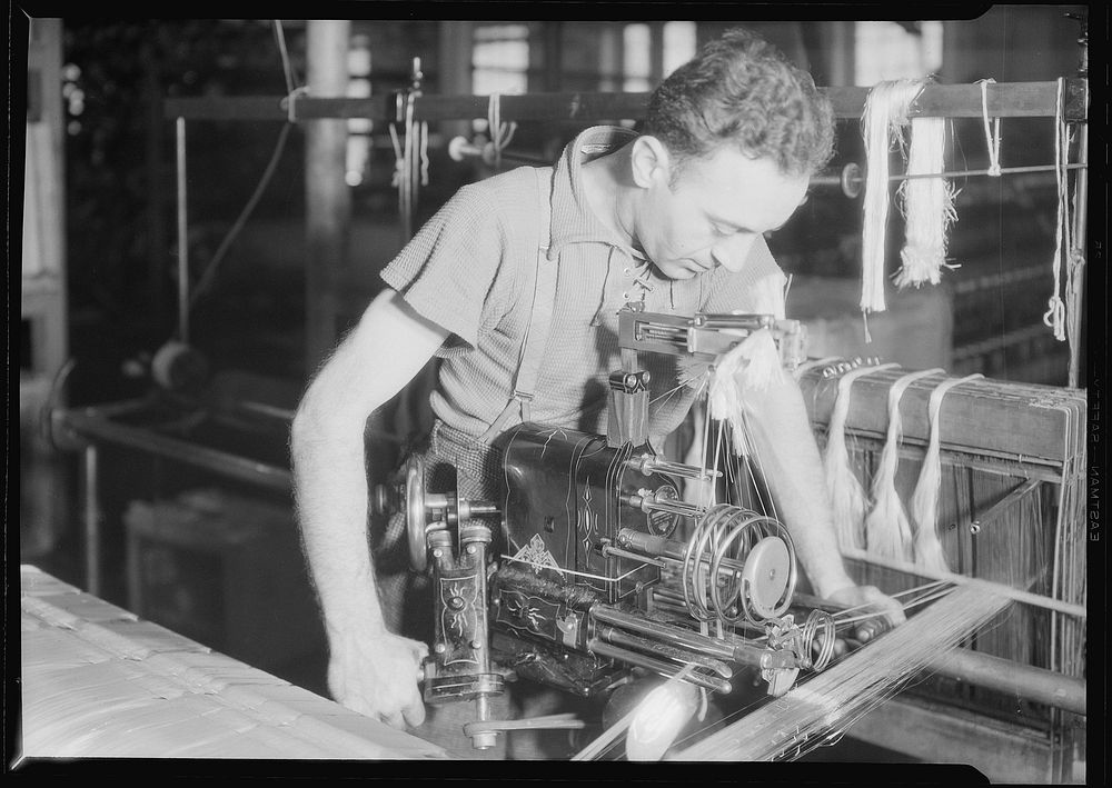 Textiles - Wishnack Silk Company - A machine twister is shown being operated, June 1937. Photographer: Hine, Lewis. Original…