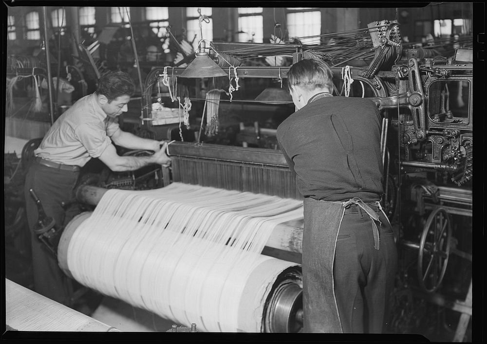 Setting harness onto loom, March 1937. Photographer: Hine, Lewis. Original public domain image from Flickr