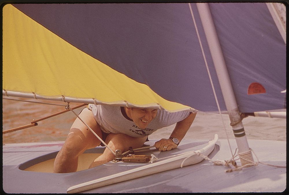 Participant In The Spring Sunfish Regatta Of The Louisville Sailing Club, September 1972. Photographer: Strode, William.…