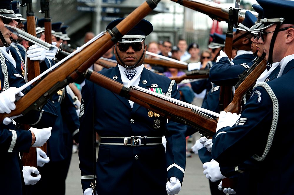 The United States Air Force Honor Guard Drill Team performs during Air Force Week 2012, in New York City, Aug 19, 2012.