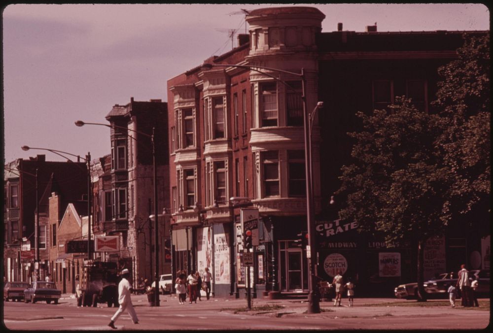 South Side Black Community In Chicago With Small Businesses And Apartments Over The Stores In The Older Buildings Near 43rd…