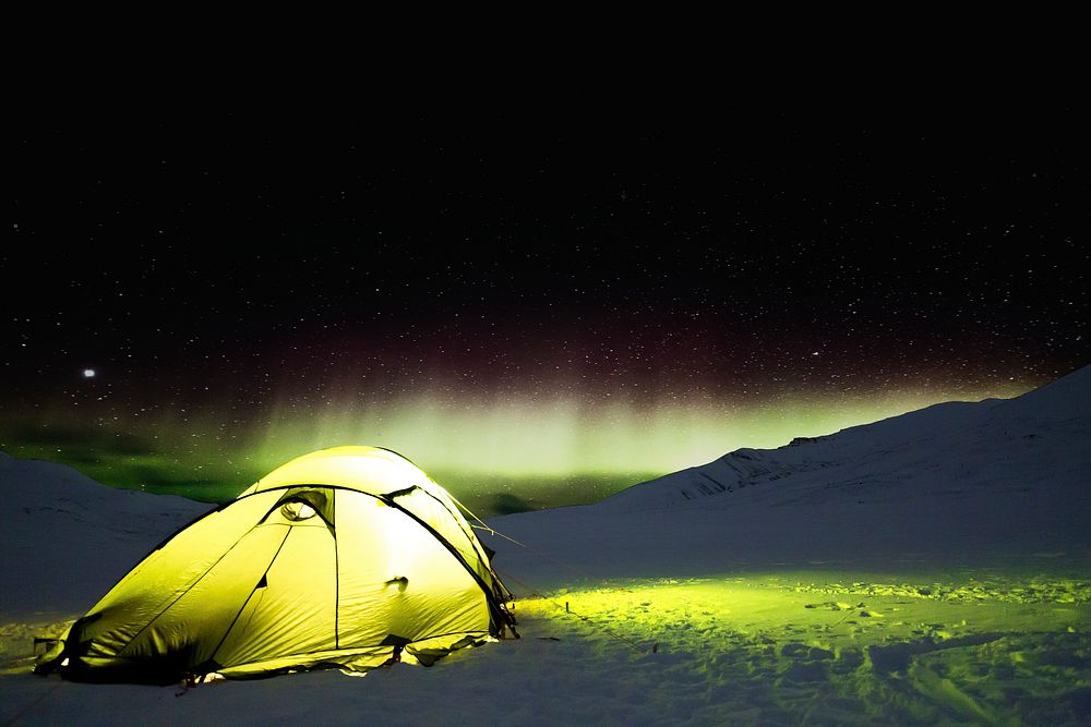 Camping and northern lights collage element psd