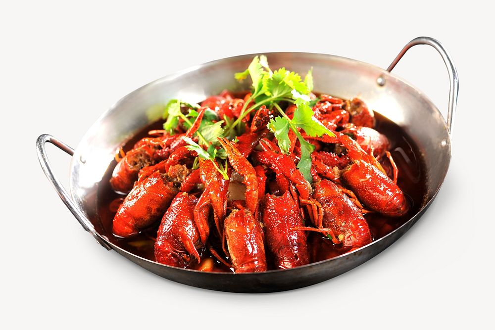 Cooking crayfish image, food photo on white
