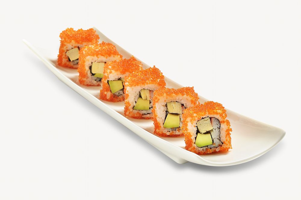 Sushi rolls image, food photo on white