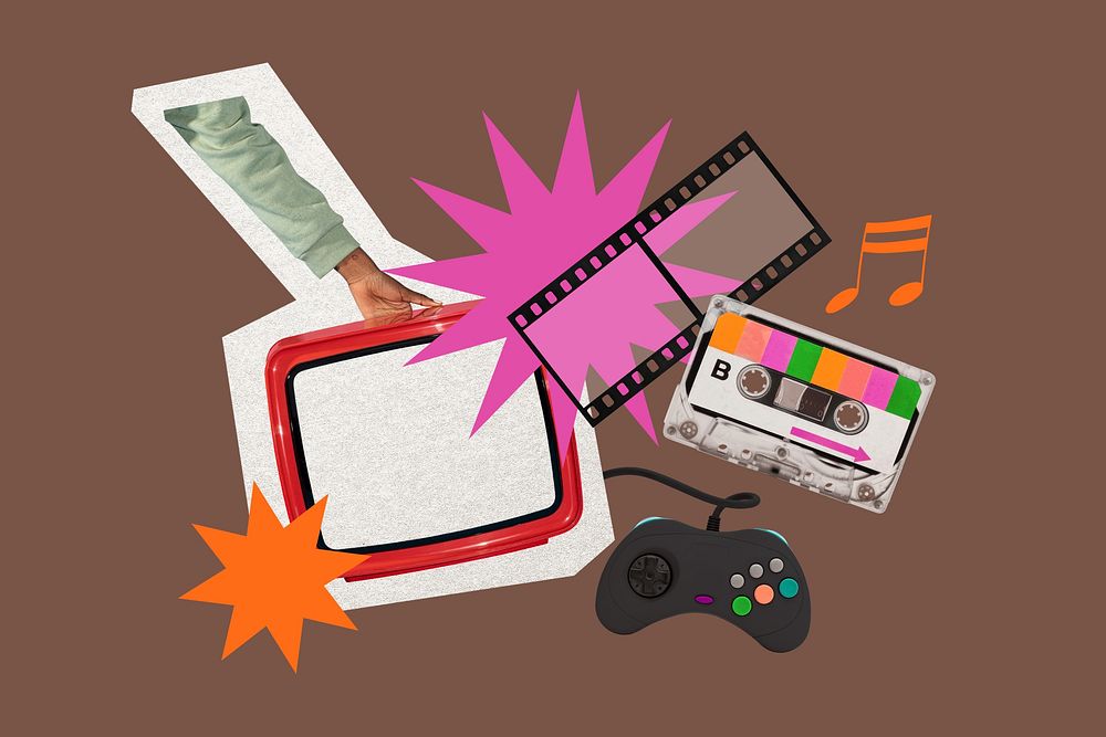 Movies and gaming background, creative entertainment collage