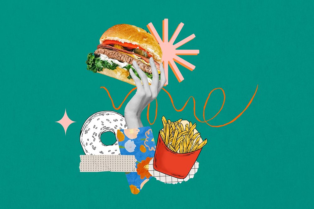Junk food aesthetic background, creative collage