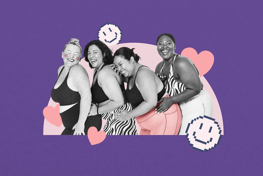 Diverse plus-sized women background, body positivity collage