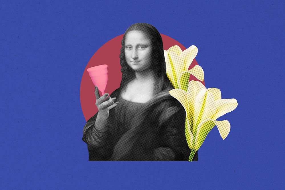 Mona Lisa background, feminine health, creative wellness collage, remixed by rawpixel