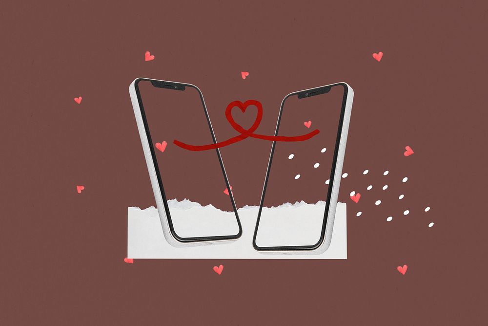 Online dating smartphone background, creative collage