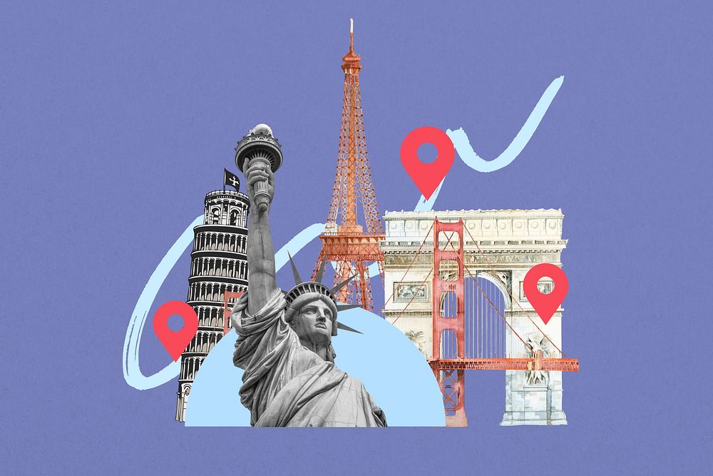 Famous travel landmarks background, creative collage