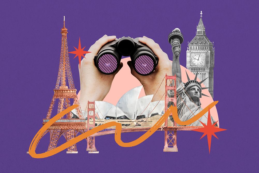 Famous travel landmarks background, creative collage