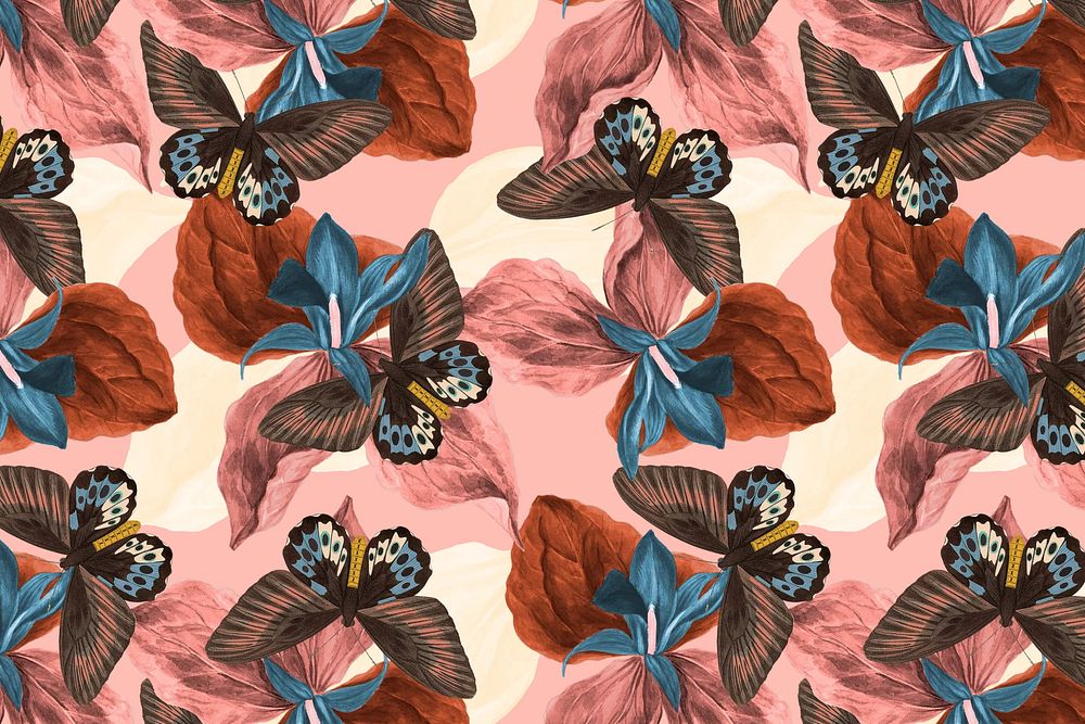 Exotic seamless butterfly pattern background, vintage pattern remix from The Naturalist's Miscellany by George Shaw