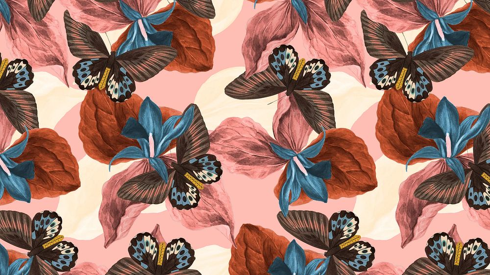 Seamless butterfly pattern desktop wallpaper, vintage nature remix from The Naturalist's Miscellany by George Shaw