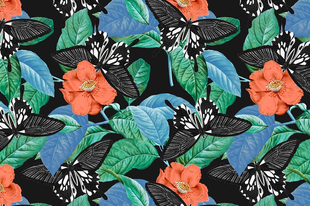 George Shaw's seamless butterfly background, exotic flower pattern