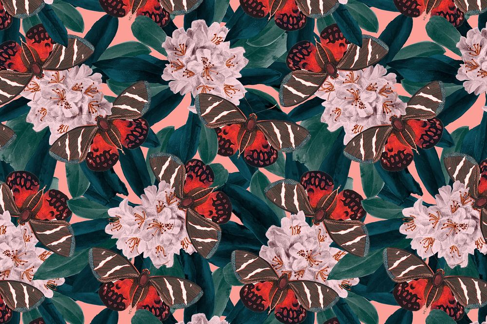 Seamless butterfly pattern background, vintage botanical remix from The Naturalist's Miscellany by George Shaw