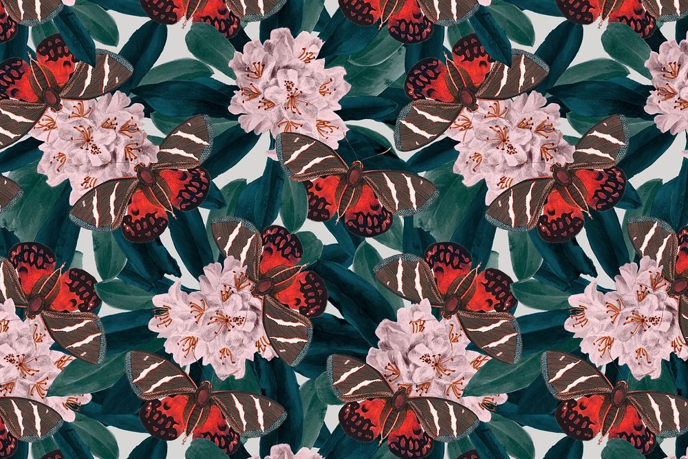 George Shaw's seamless butterfly background, exotic flower pattern