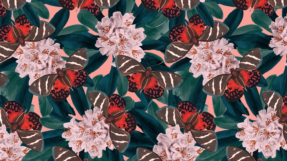 Seamless butterfly pattern computer wallpaper, vintage nature remix from The Naturalist's Miscellany by George Shaw